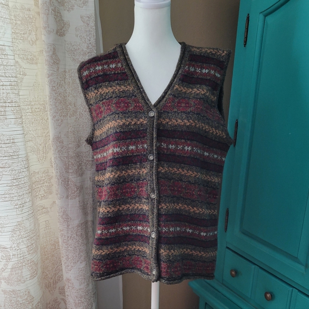 Vintage - Eddie Bauer Wool Knit Vest - Red, Brown, Cream